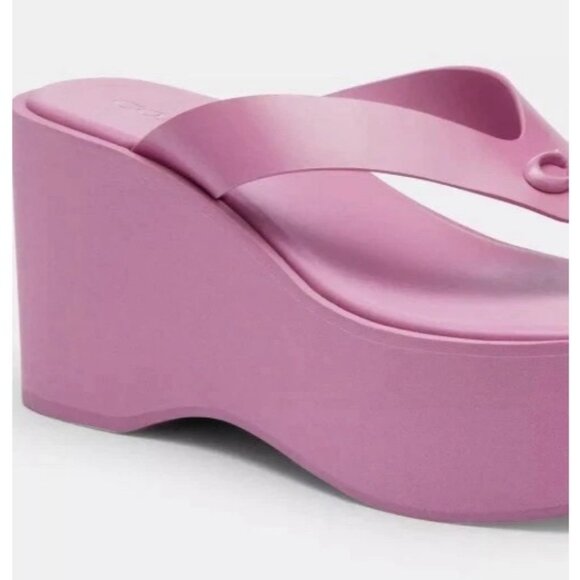 Coach Women's Sculpted Platform "C" Flip Flop Fuchsia Leather Size 11 - Picture 3 of 3